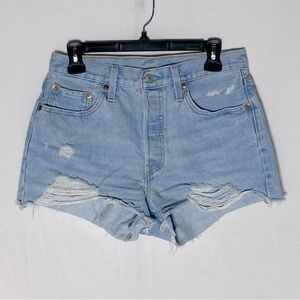 Levi’s 501 Light Wash Distressed Cut Off Button Fly Festival Jean Shorts 28